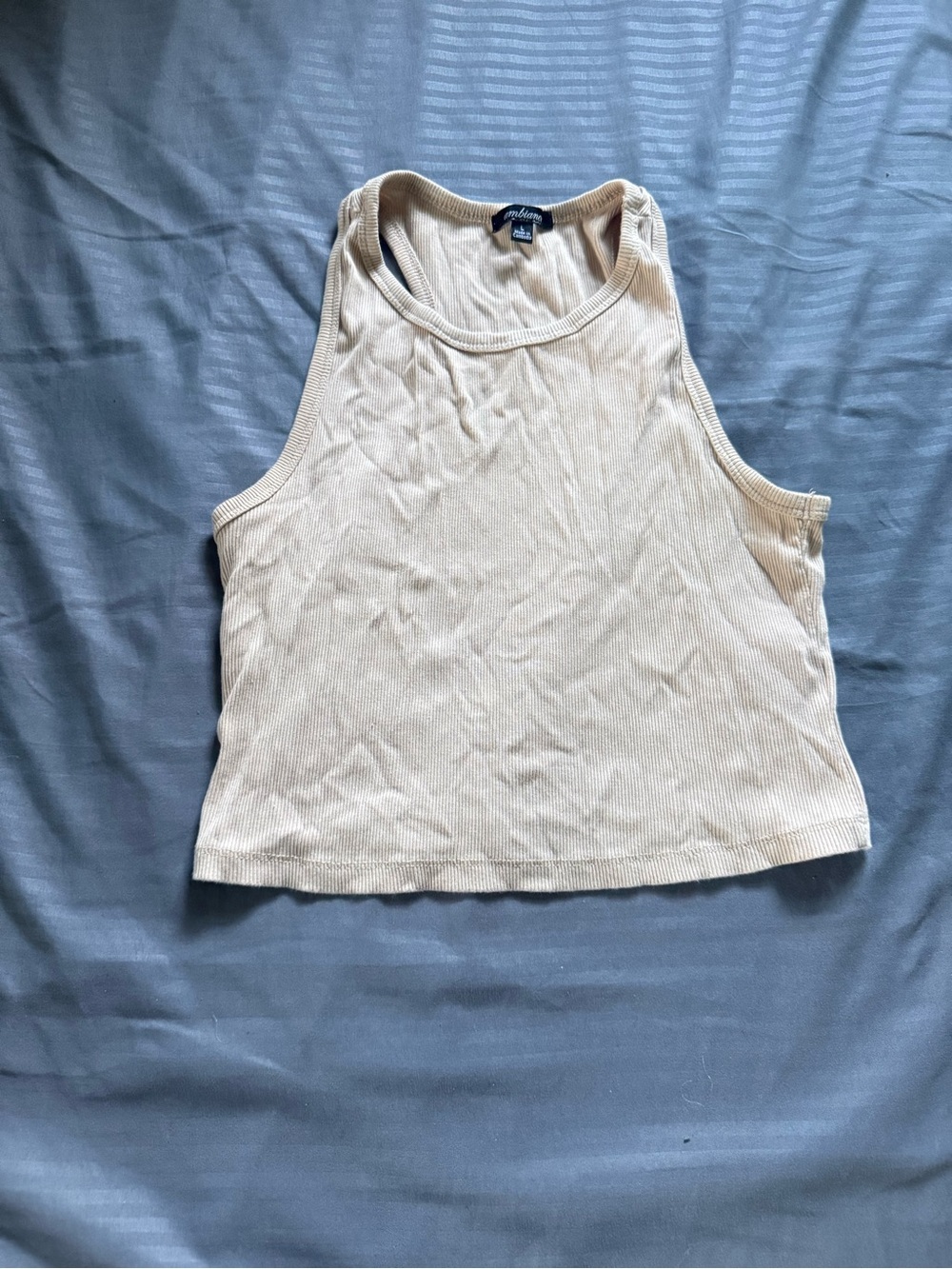 Ambiance Cream Ribbed Cropped Tank - Picture 2 of 3